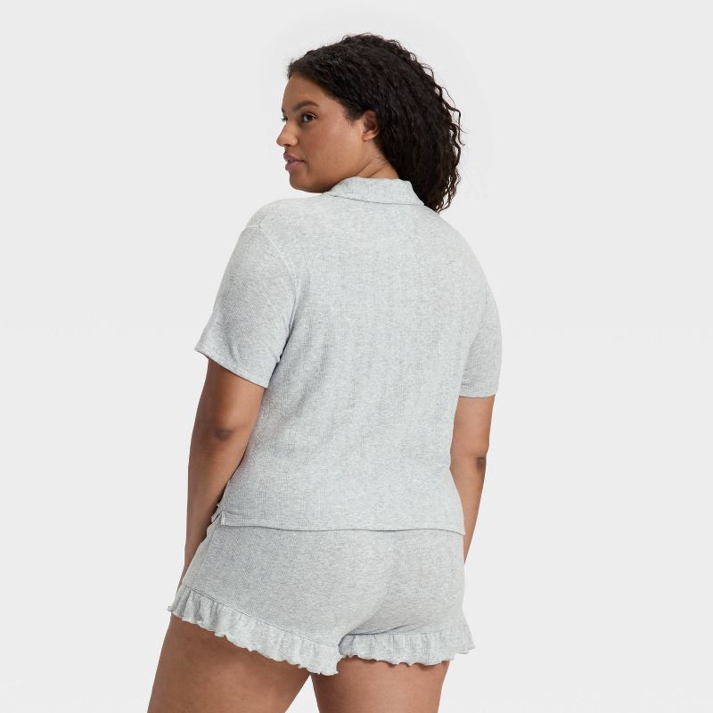 slide 5 of 5, Women's Pointelle Notch Collar Shirt and Shorts Pajama Set - Wild Fable™ Gray XS, 1 ct