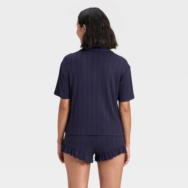 slide 2 of 5, Women's Pointelle Notch Collar Shirt and Shorts Pajama Set - Wild Fable™ Navy XXL, 1 ct