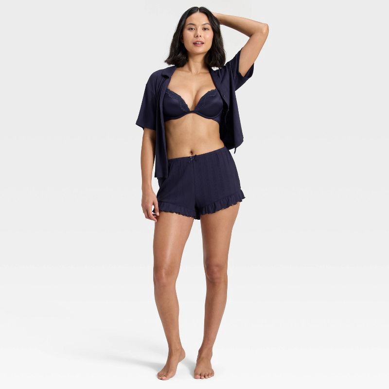 slide 3 of 5, Women's Pointelle Notch Collar Shirt and Shorts Pajama Set - Wild Fable™ Navy XXL, 1 ct
