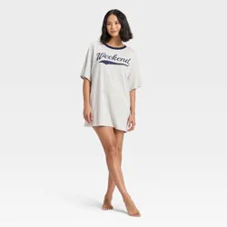 Women's Graphic Oversized T-Shirt Sleep Dress - Wild Fable™ Heathered Gray M