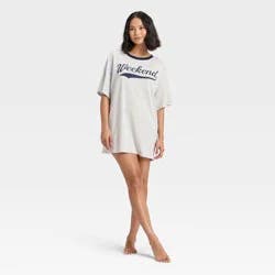 Women's Graphic Oversized T-Shirt Sleep Dress - Wild Fable™ Heathered Gray L