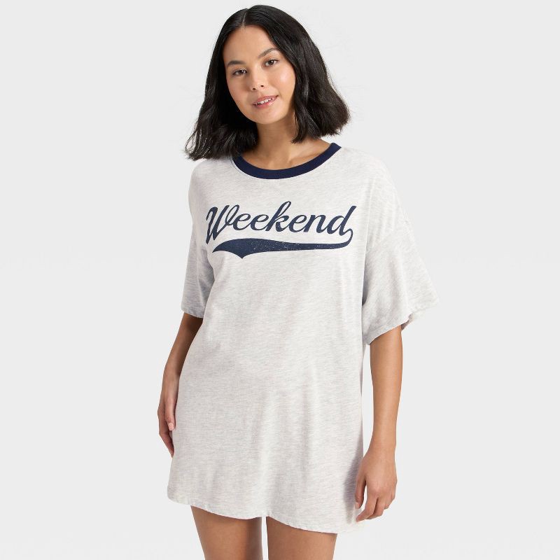 slide 3 of 5, Women's Graphic Oversized T-Shirt Sleep Dress - Wild Fable™ Heathered Gray XL, 1 ct