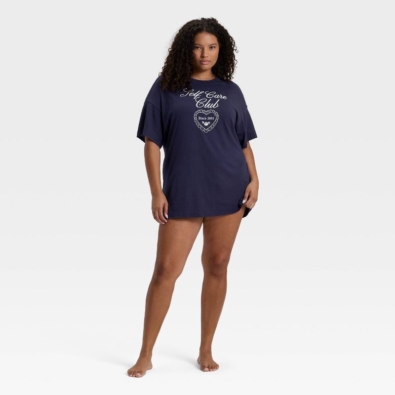 slide 4 of 5, Women's Graphic Oversized T-Shirt Sleep Dress - Wild Fable™ Navy M, 1 ct