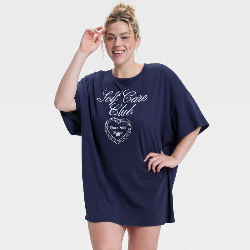 slide 3 of 3, Women's Graphic Oversized T-Shirt Sleep Dress - Wild Fable™ Navy XXL, 1 ct