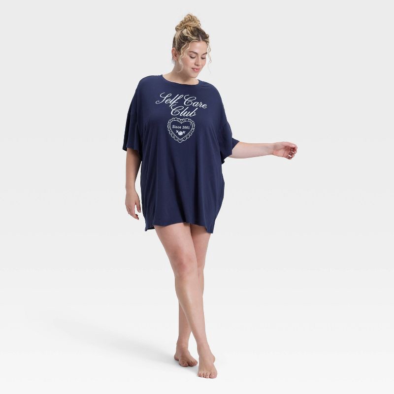 slide 1 of 3, Women's Graphic Oversized T-Shirt Sleep Dress - Wild Fable™ Navy XXL, 1 ct