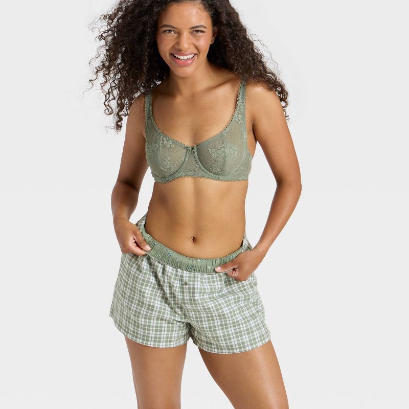 slide 3 of 3, Women's Boxer Pajama Shorts - Wild Fable™ Green Plaid S, 1 ct