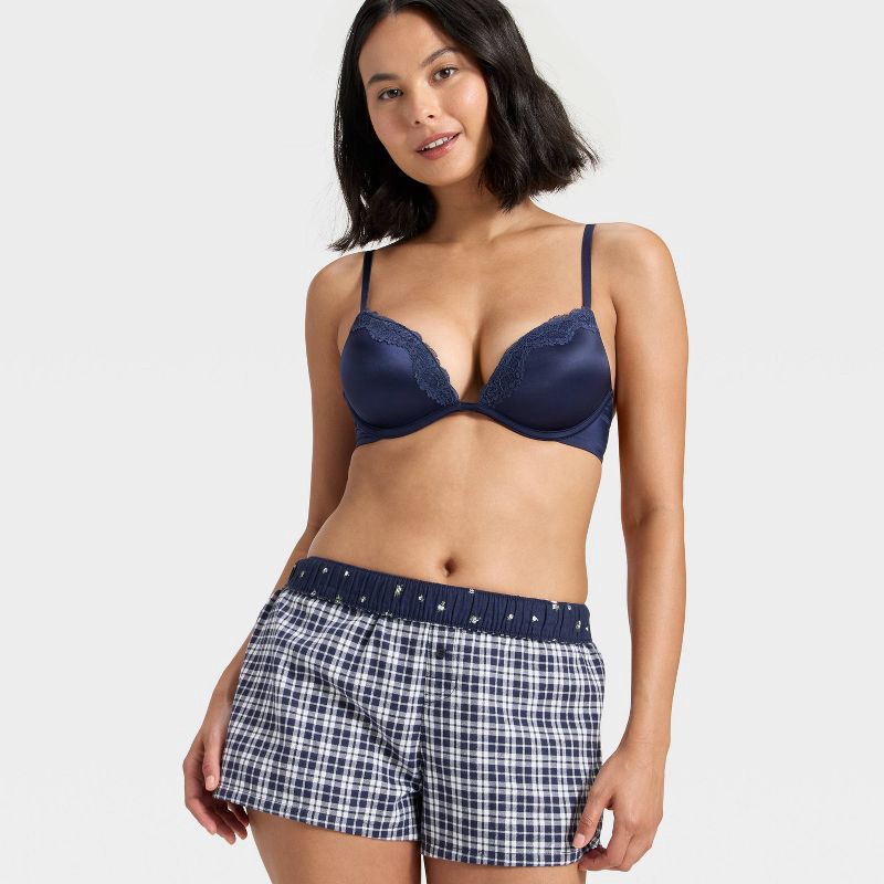 slide 3 of 3, Women's Boxer Pajama Shorts - Wild Fable™ Navy Plaid XXL, 1 ct