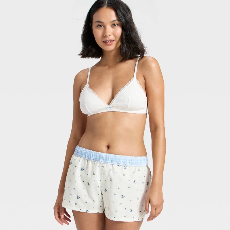 slide 3 of 3, Women's Boxer Pajama Shorts - Wild Fable™ Cream Floral L, 1 ct