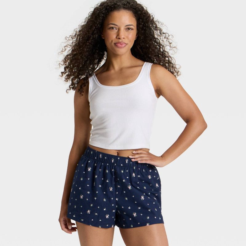 slide 3 of 5, Women's Boxer Pajama Shorts - Wild Fable™ Navy Floral XL, 1 ct
