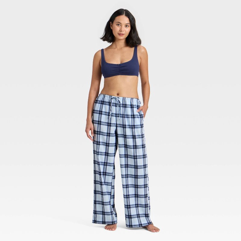 slide 3 of 3, Women's Flannel Wide Leg Pajama Pants - Wild Fable™ Blue Plaid XL, 1 ct
