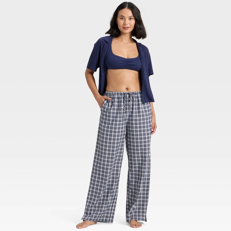 slide 3 of 3, Women's Flannel Wide Leg Pajama Pants - Wild Fable™ Navy Plaid M, 1 ct