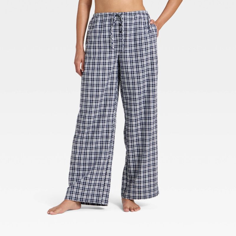 slide 1 of 3, Women's Flannel Wide Leg Pajama Pants - Wild Fable™ Navy Plaid XL, 1 ct