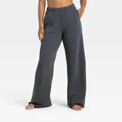 Women's PeachySoft French Terry Fleece Wide Leg Lounge Pants - Wild Fable™ Black M