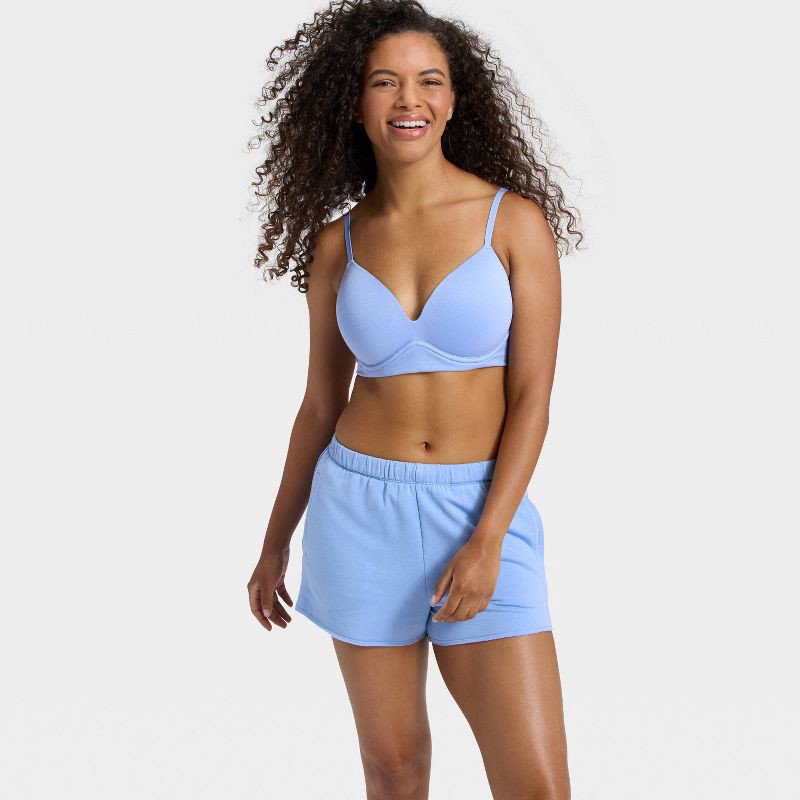 slide 3 of 3, Women's PeachySoft French Terry Fleece Lounge Shorts - Wild Fable™ Blue L, 1 ct