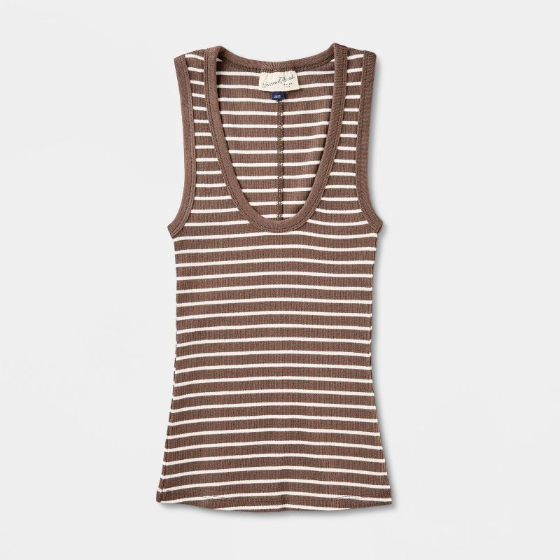 slide 4 of 4, Women's Slim Fit Tank Top - Universal Thread™ Brown Striped XS, 1 ct