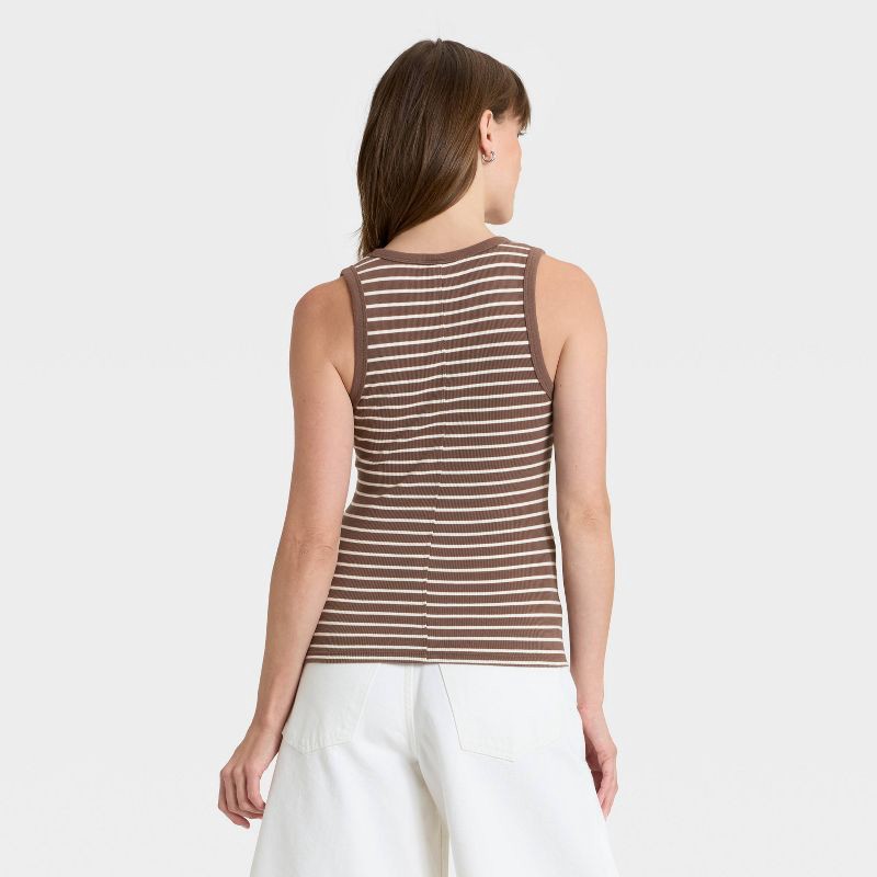 slide 2 of 4, Women's Slim Fit Tank Top - Universal Thread™ Brown Striped L, 1 ct