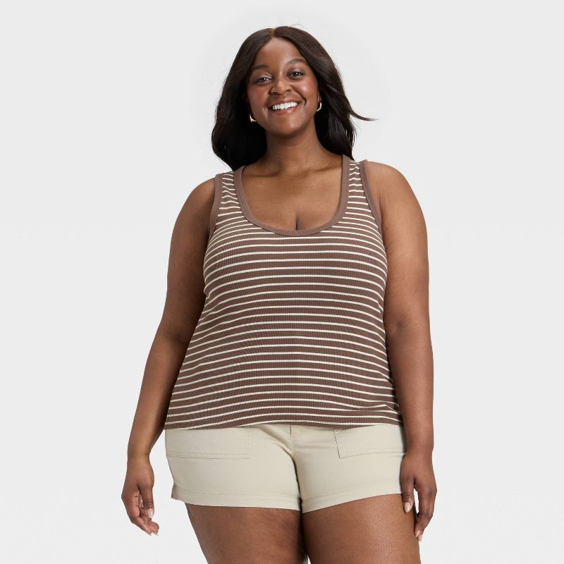 slide 1 of 4, Women's Slim Fit Tank Top - Universal Thread™ Brown Striped XXL, 1 ct