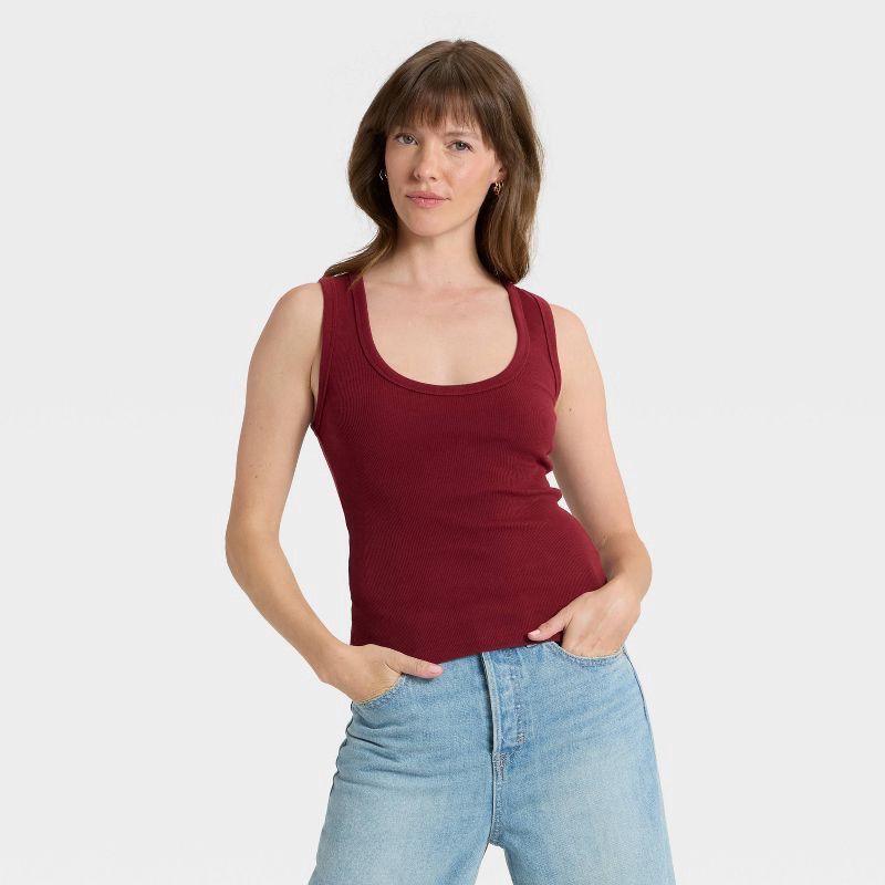 slide 1 of 4, Women's Slim Fit Tank Top - Universal Thread™ Burgundy S, 1 ct