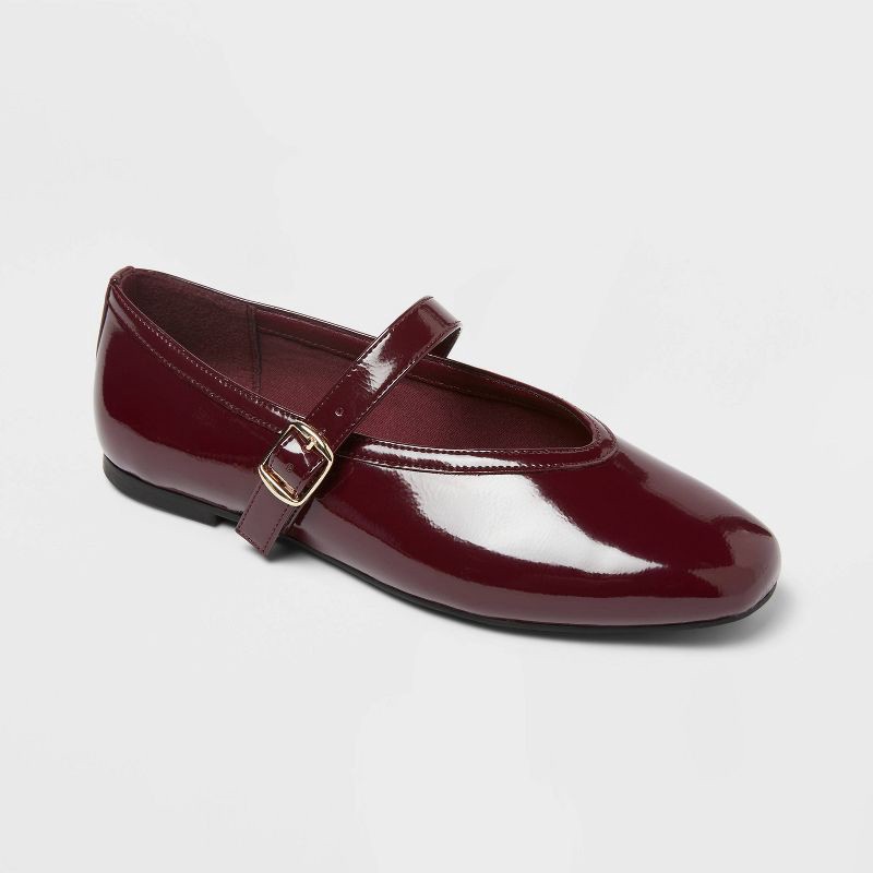 slide 1 of 3, Women's Elena Mary Jane Flats with Memory Foam Insole – A New day™ Burgundy 10, 1 ct