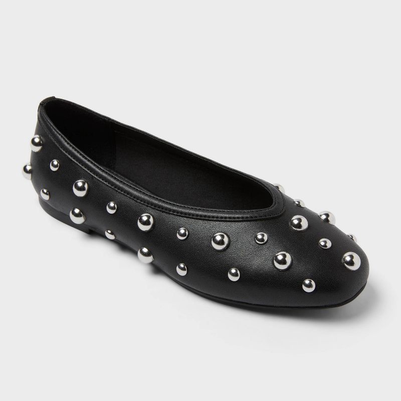 slide 1 of 4, Women's Sammie Studded Ballet Flats with Memory Foam Insole – A New day™ Black 11, 1 ct