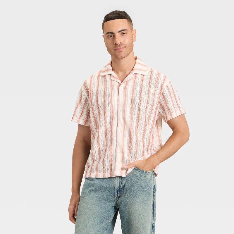 slide 2 of 3, Men's Knit Open Weave Camp Shirt - Original Use™ Brown Striped XXL, 1 ct