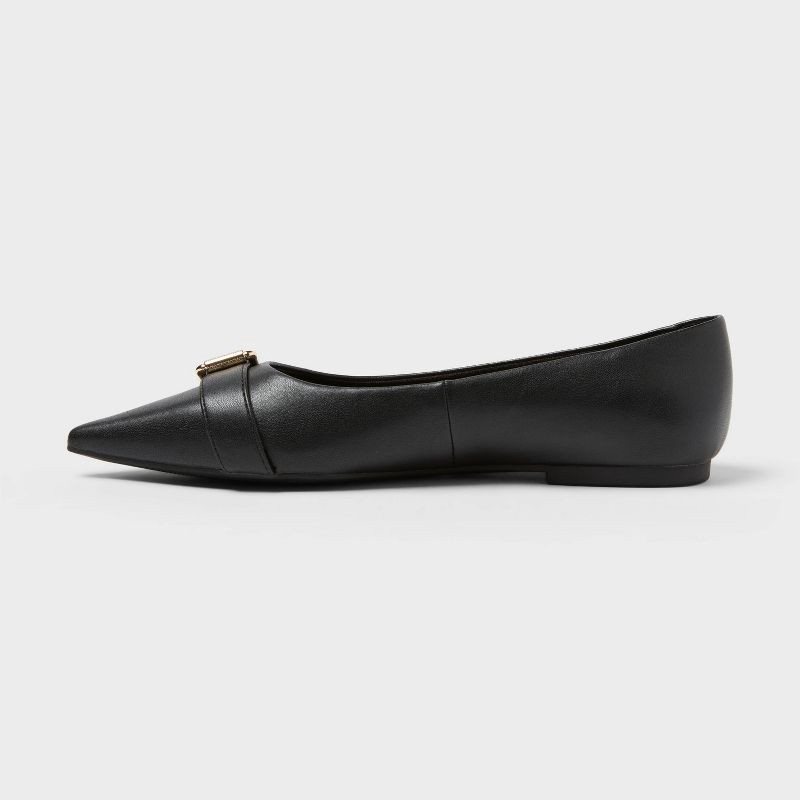 slide 2 of 4, Women's Valentina Pointed Toe Buckle Ballet Flats with Memory Foam Insole – A New day™ Black 8.5: Medium Width, Pull-On Style, 1 ct