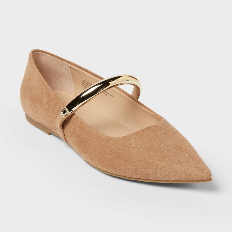 slide 1 of 4, Women's Cassidee Metal Mary Jane Flats with Memory Foam Insole – A New Day™ Taupe 6, 1 ct