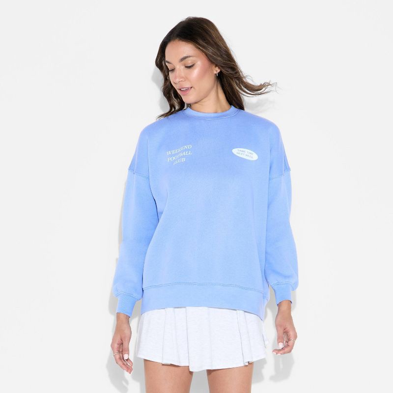 slide 2 of 3, Women's Oversized Pullover Sweatshirt - Wild Fable™ Blue XS, 1 ct