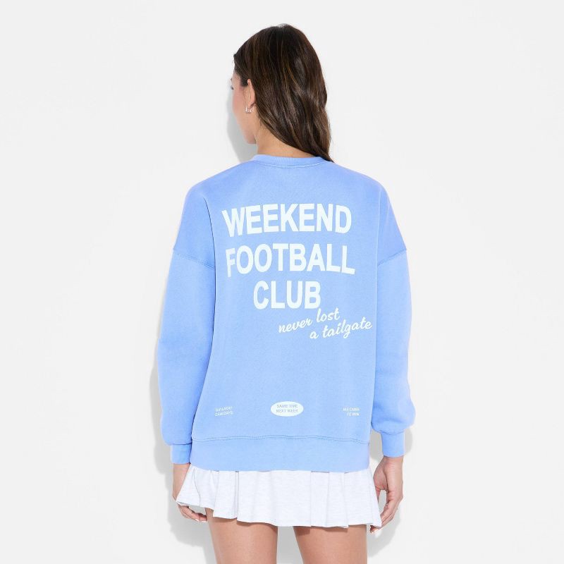 slide 3 of 3, Women's Oversized Pullover Sweatshirt - Wild Fable™ Blue XS, 1 ct