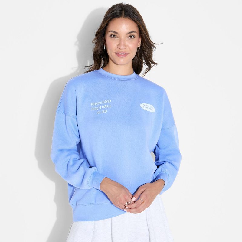 slide 1 of 3, Women's Oversized Pullover Sweatshirt - Wild Fable™ Blue XS, 1 ct