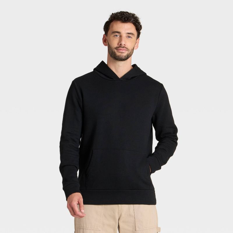 slide 1 of 3, Men's Every Wear Fleece Hooded Sweatshirt - Goodfellow & Co™ Black L, 1 ct