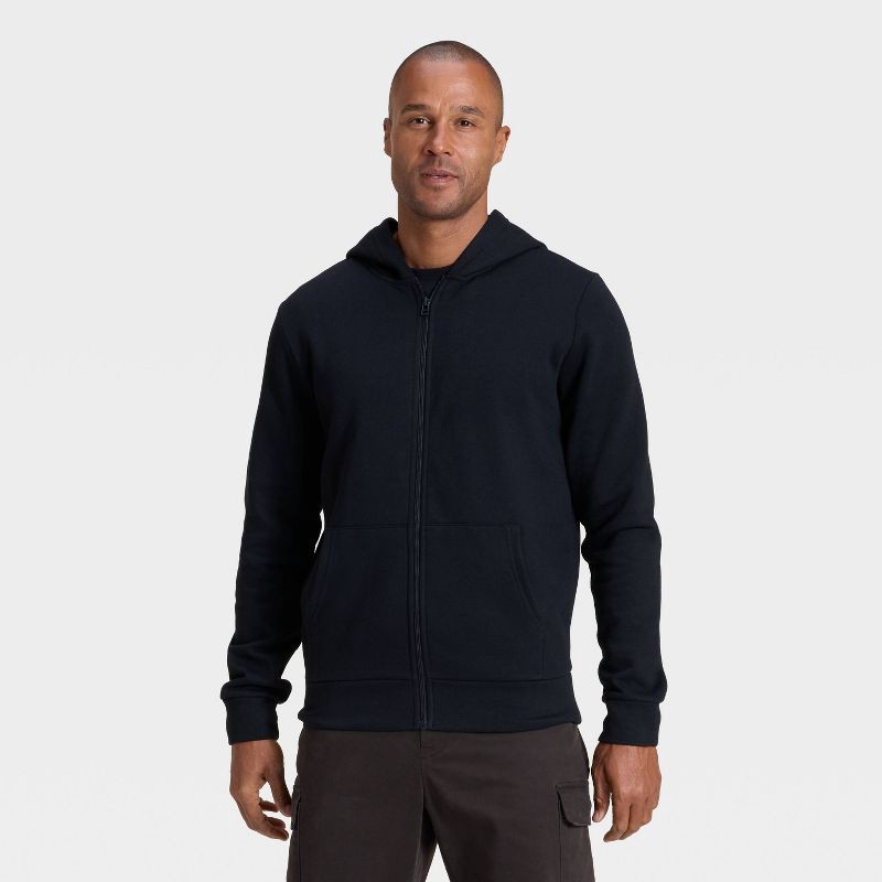 slide 1 of 3, Men's Every Wear Fleece Full Zip Sweatshirt - Goodfellow & Co™ Black L, 1 ct
