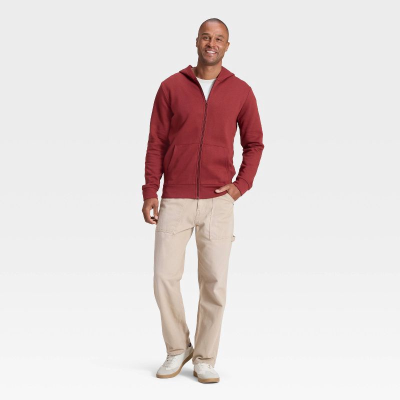 slide 3 of 3, Men's Every Wear Fleece Full Zip Sweatshirt - Goodfellow & Co™ Dark Red M, 1 ct