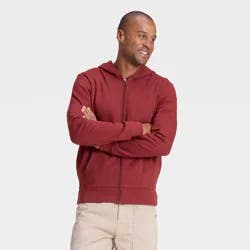 Men's Every Wear Fleece Full Zip Sweatshirt - Goodfellow & Co™ Dark Red M