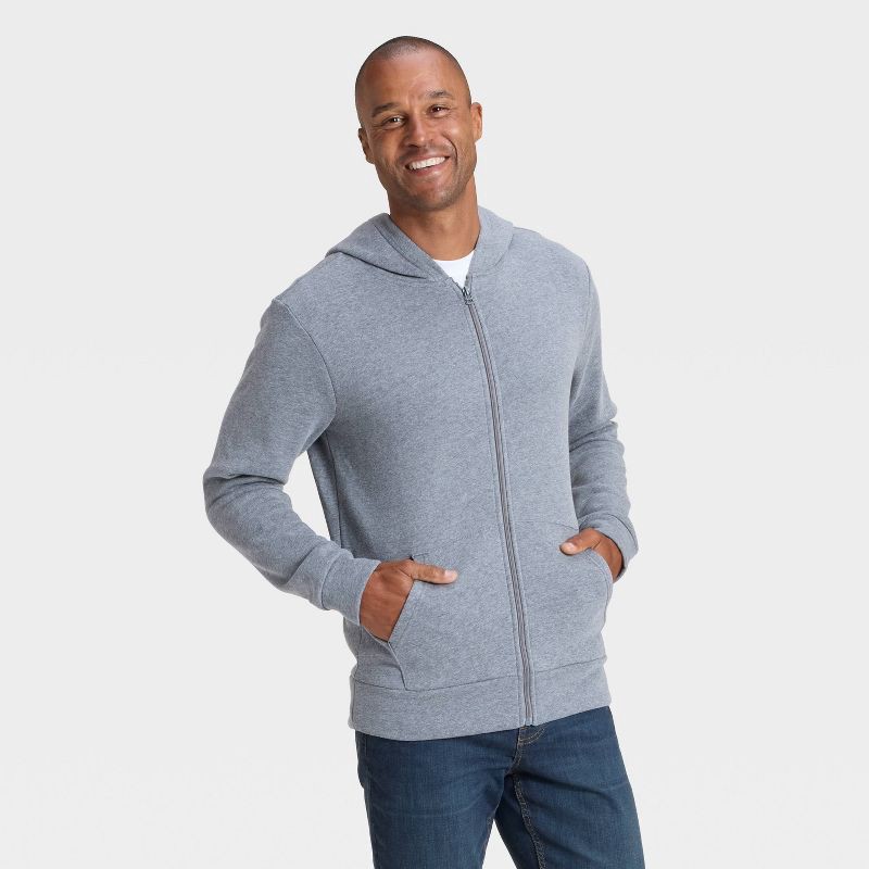 slide 1 of 3, Men's Every Wear Fleece Full Zip Sweatshirt - Goodfellow & Co™ Charcoal Gray L, 1 ct
