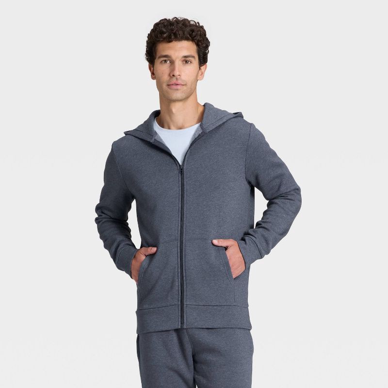slide 1 of 3, Men's Every Wear Fleece Full Zip Sweatshirt - Goodfellow & Co™ Navy Blue L, 1 ct