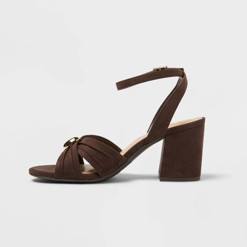 slide 2 of 4, Women's Bibi Strappy Peep Toe Heels – A New Day™ Brown 7, 1 ct