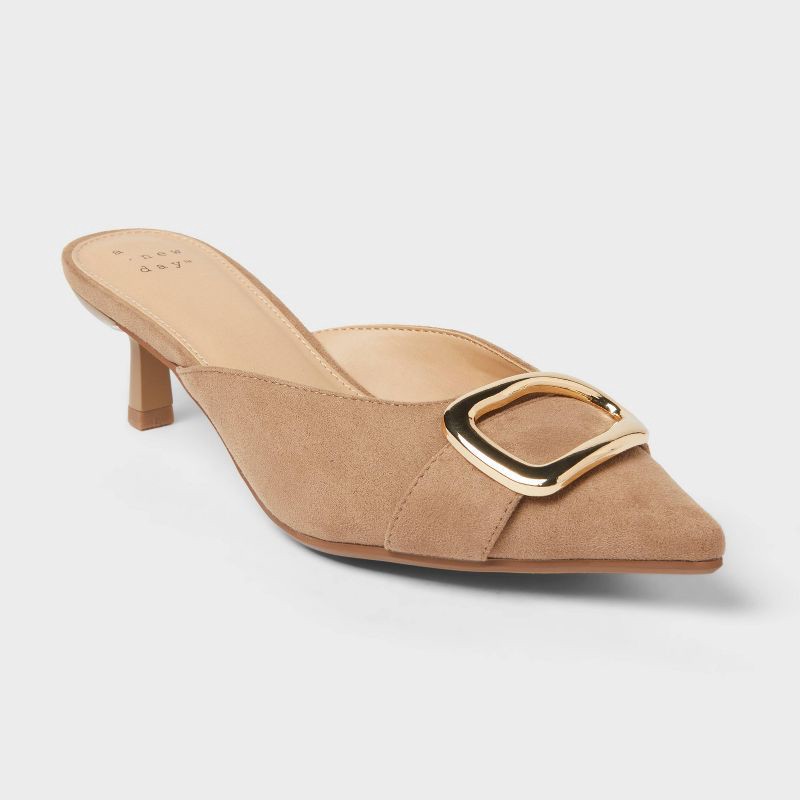 slide 1 of 4, Women's Larissa Pointed Toe Mule Heels – A New Day™ Beige 6, 1 ct