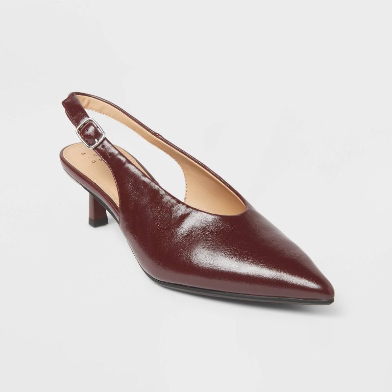 slide 1 of 4, Women's Samantha Sling Back Kitten Heels – A New Day™ Burgundy 10, 1 ct