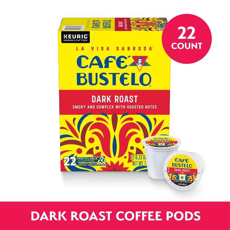 slide 5 of 7, Cafe Bustelo Dark Roast Keurig K-Cup Coffee Pods - 22ct, 22 ct