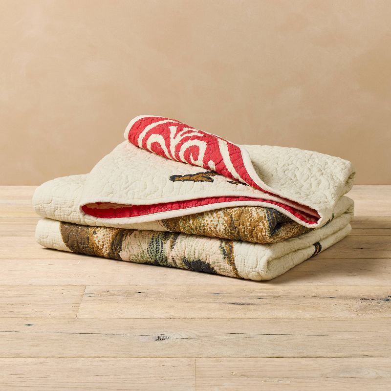 slide 3 of 4, John Derian for Target 70"x50" Reversable King of Hearts Owl Card Quilt, 1 ct