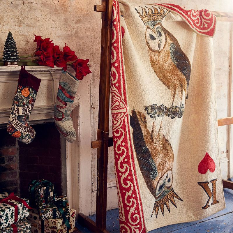 slide 4 of 4, John Derian for Target 70"x50" Reversable King of Hearts Owl Card Quilt, 1 ct