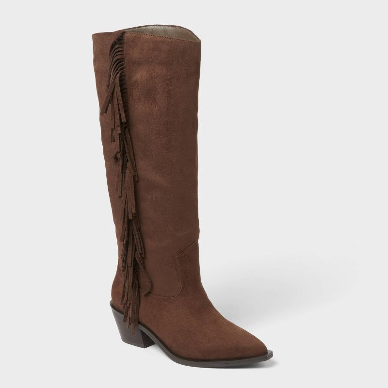 slide 1 of 3, Women's Patsy Tall Fringe Western Boots with Memory Foam Insole – Universal Thread™ Chocolate 7.5, 1 ct