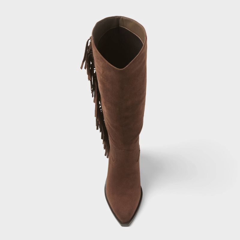 slide 3 of 3, Women's Patsy Tall Fringe Western Boots with Memory Foam Insole – Universal Thread™ Chocolate 8, 1 ct