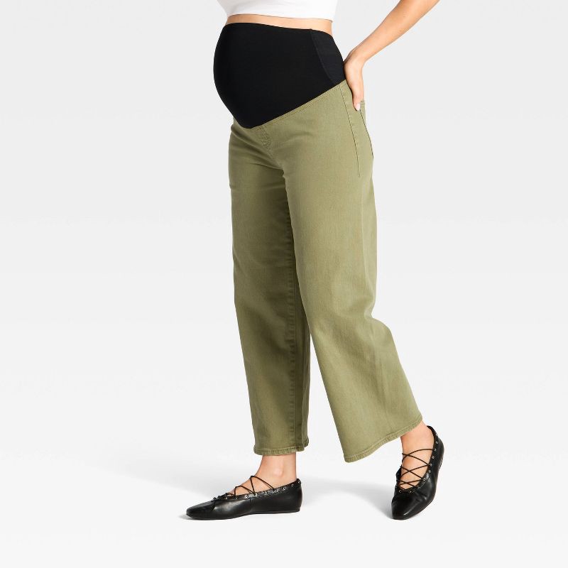 slide 4 of 5, Over The Belly Sailor Wide Leg Maternity Jeans - Isabel Maternity by Ingrid & Isabel™ Olive Green 4, 1 ct
