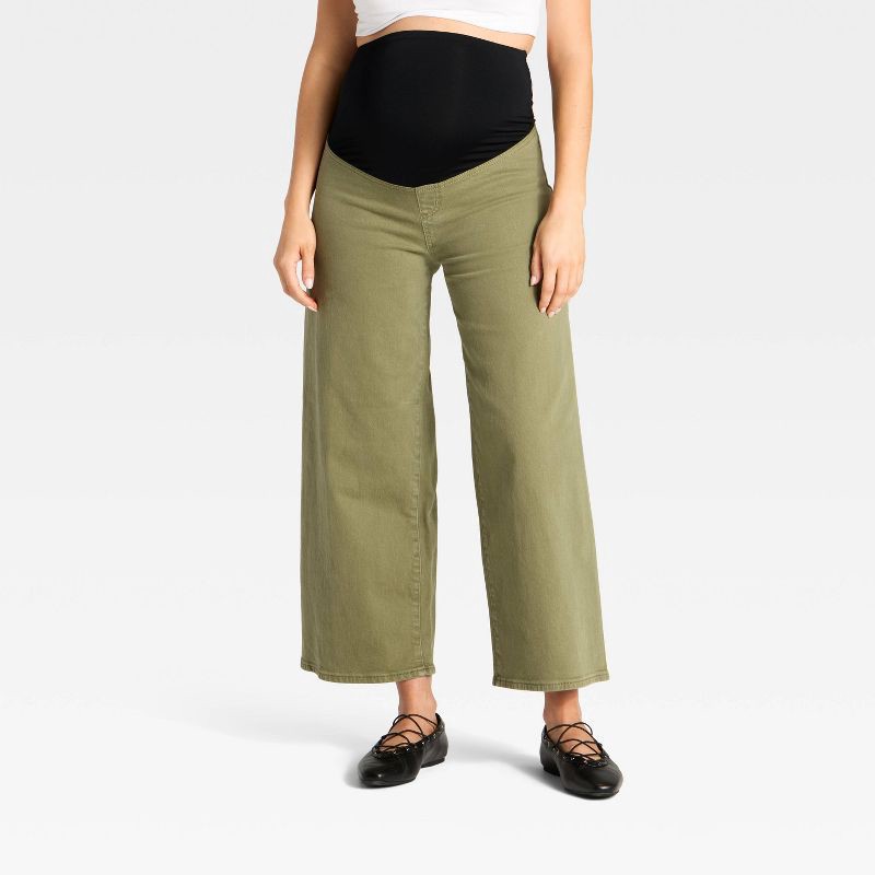slide 1 of 5, Over The Belly Sailor Wide Leg Maternity Jeans - Isabel Maternity by Ingrid & Isabel™ Olive Green 4, 1 ct