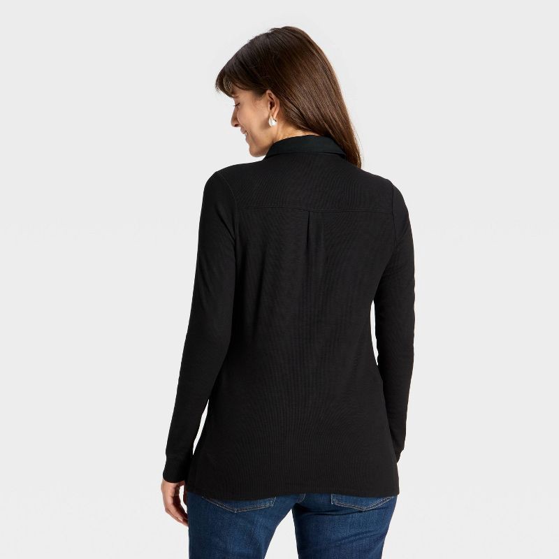 slide 2 of 3, Long Sleeve Collared Neck Ribbed Maternity Button-Down Shirt - Isabel Maternity by Ingrid & Isabel™ Black XL, 1 ct