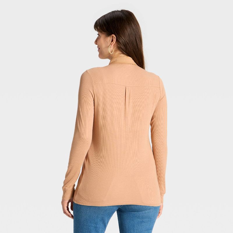 slide 2 of 3, Long Sleeve Collared Neck Ribbed Maternity Button-Down Shirt - Isabel Maternity by Ingrid & Isabel™ Tan XL, 1 ct