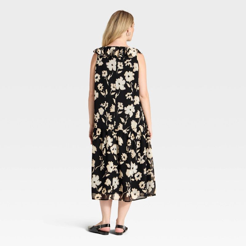slide 3 of 3, Flutter Short Sleeve Drop Waist Maxi Maternity Dress - Isabel Maternity by Ingrid & Isabel™ Black/Cream Floral M, 1 ct