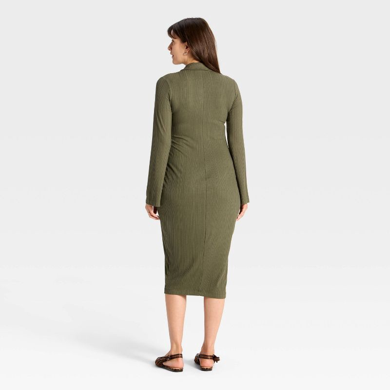 slide 2 of 3, Long Sleeve Ribbed Midi Maternity A-Line Dress - Isabel Maternity by Ingrid & Isabel™ Olive Green M, 1 ct